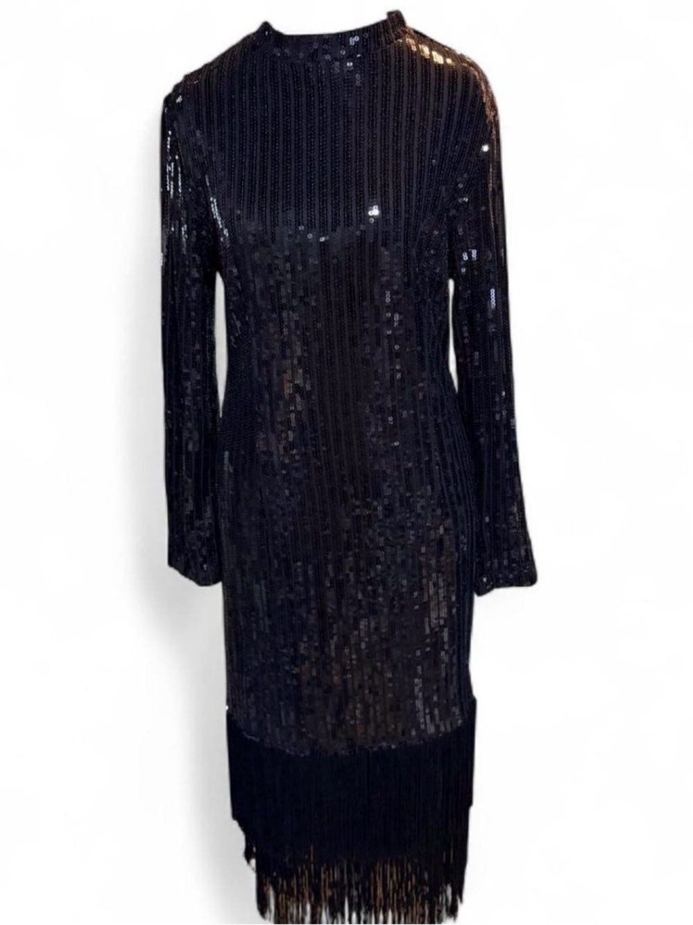 Vintage Black Sequin Fringe Maxi Dress